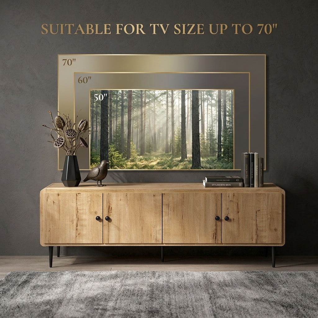 65" Modern Natural Oak TV Stand Console with 4 Cabinet Doors for TVs up to 70" Multi Market World Inc.