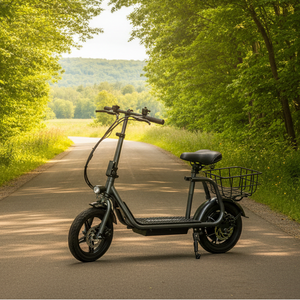 Foldable 14" Electric Scooter with Seat & Cargo Basket – Adjustable Height, 750W Motor, 30 km/h, 10.4Ah Battery Multi Market World Inc.