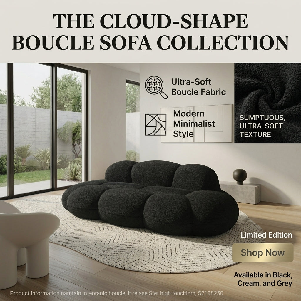 Cloud Boucle Sofa, 90" 3-Seater – Ultra-Soft Teddy Fabric, No Assembly Multi Market World Inc.