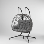 Rattan Two-Seater Patio Egg Chair, Grey Cushion, Hanging Egg Chair Multi Market World Inc.