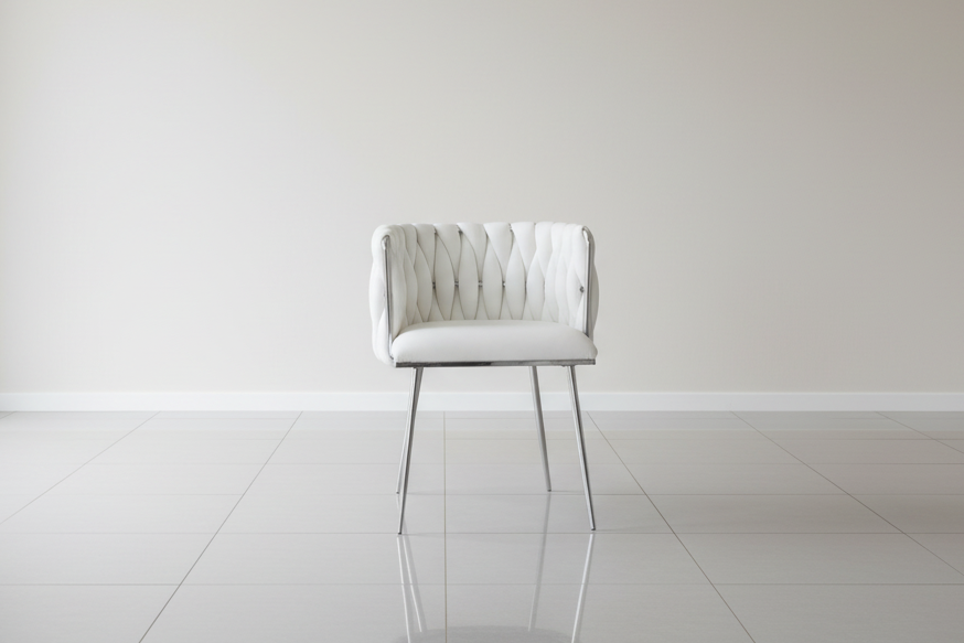 Modern chair with a white cushion 