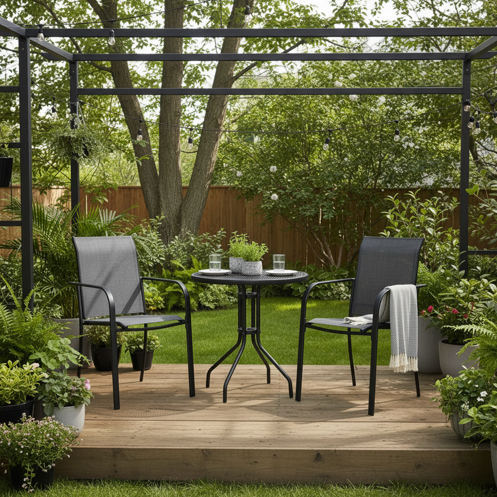 Set of 2 Patio Chair, Metal Outdoor Dining Chair with Fabric Backrest Multi Market World Inc.