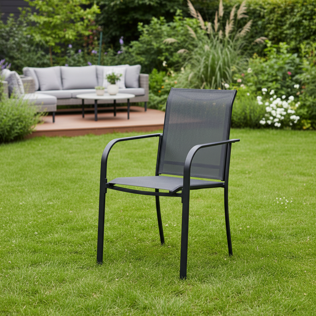 Set of 2 Patio Chair, Metal Outdoor Dining Chair with Fabric Backrest Multi Market World Inc.