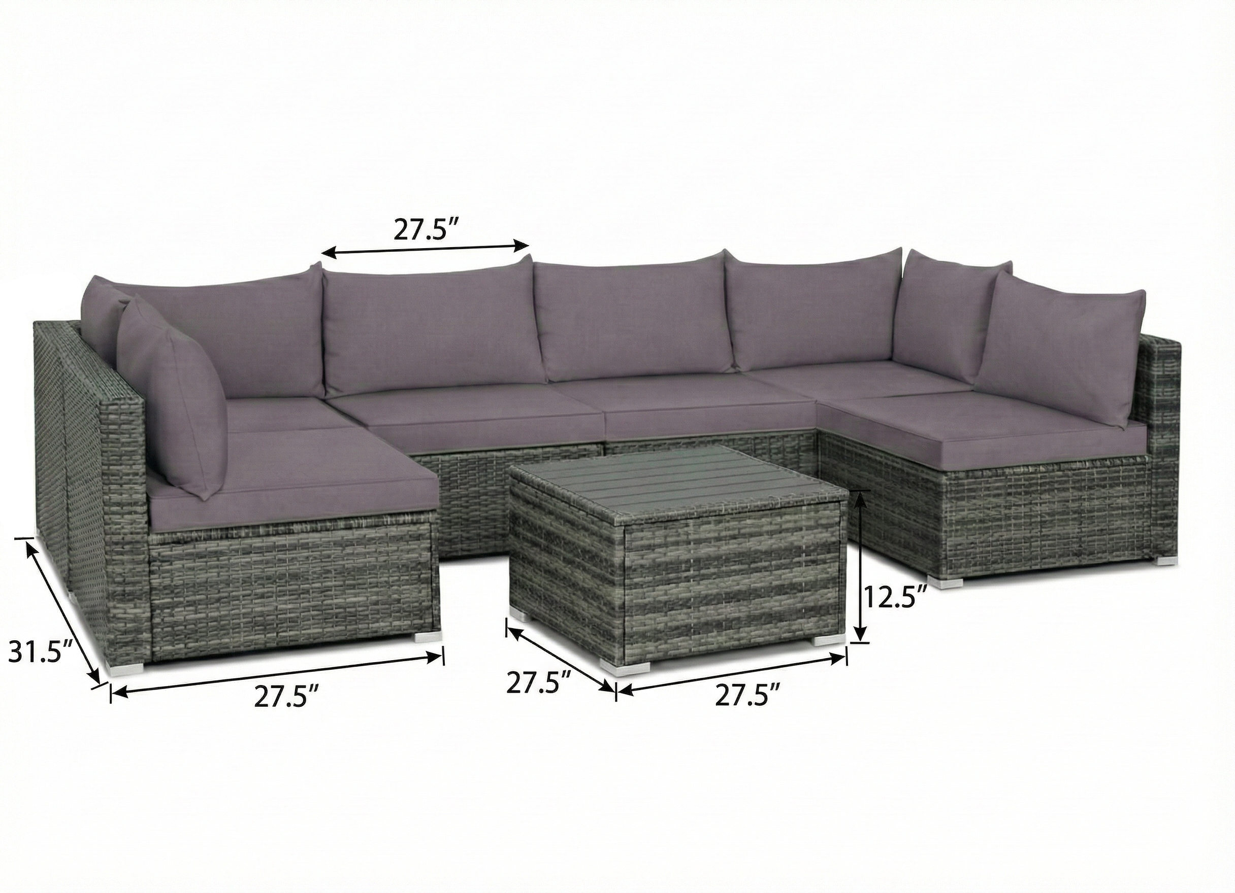 7-Piece Patio Sectional Sofa Set with Coffee Table, Dark Grey Woven Wicker, U-Shaped Outdoor Furniture with Extra Thick Cushions (fd) Multi Market World Inc.