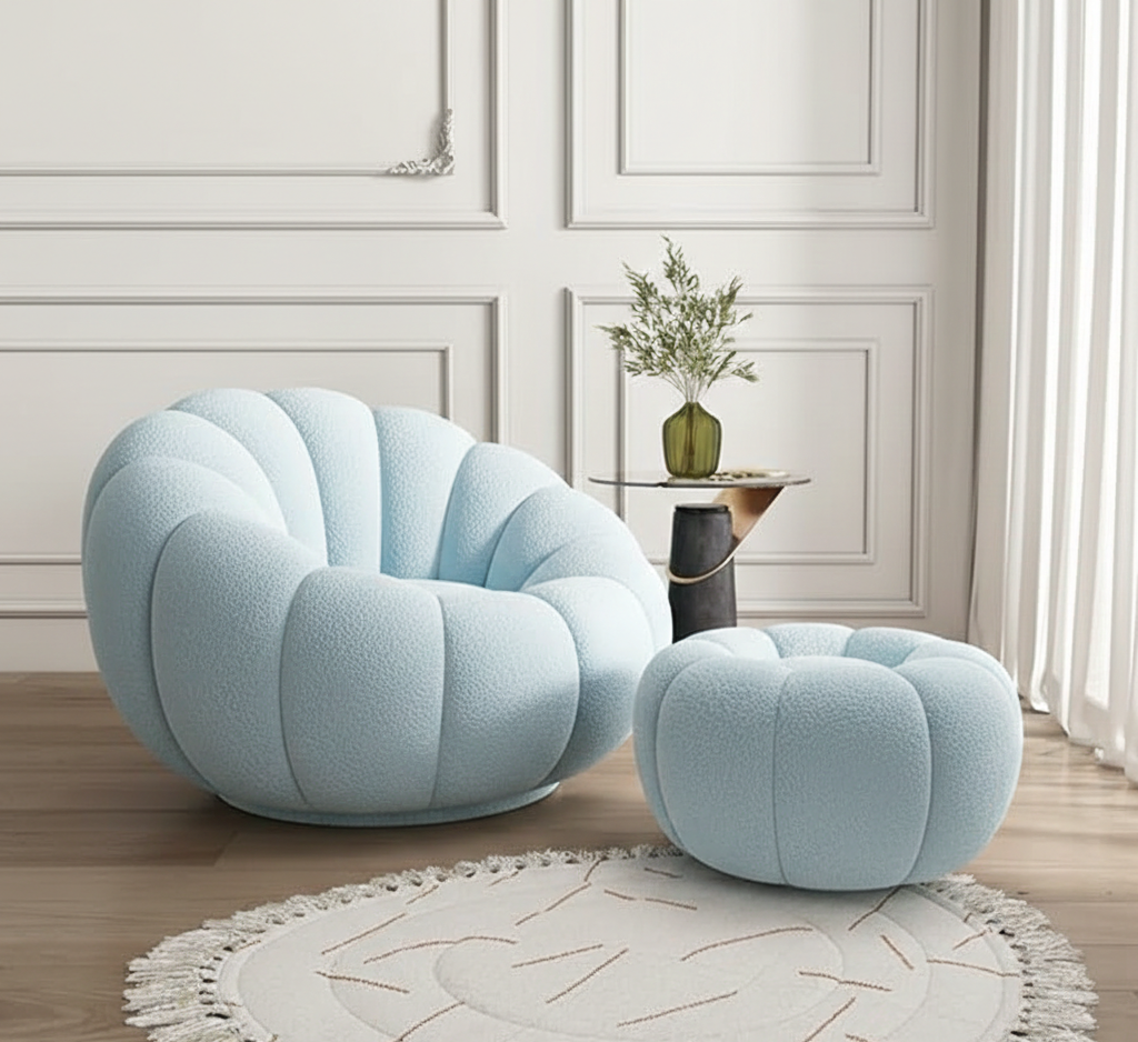 Pumpkin Swivel Accent Chair, Modern Lounge Sofa Round Barrel Chair, Wool Chair with Ottoman Multi Market World Inc.