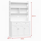 White Kitchen Pantry Cabinet with Hutch, Coffee Bar Station, 185.5cm Height Storage Organizer Multi Market World Inc.