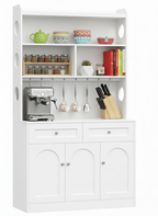 White Kitchen Pantry Cabinet with Hutch, Coffee Bar Station, 185.5cm Height Storage Organizer Multi Market World Inc.