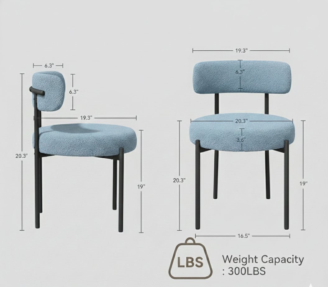 Set of 4 Teddy Fabric Dining Chair with Sherpa Fleece, Metal Legs, Grey Blue Multi Market World Inc.