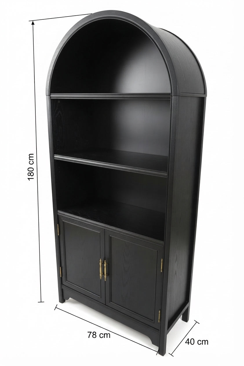 Modern Arched Black Bookshelf with Lower Cabinet Storage Multi Market World Inc.