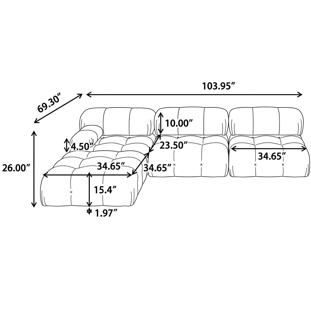 Modern Tufted Modular Sectional Sofa with Chaise – Deep Seating & Low-Profile Design Multi Market World Inc.