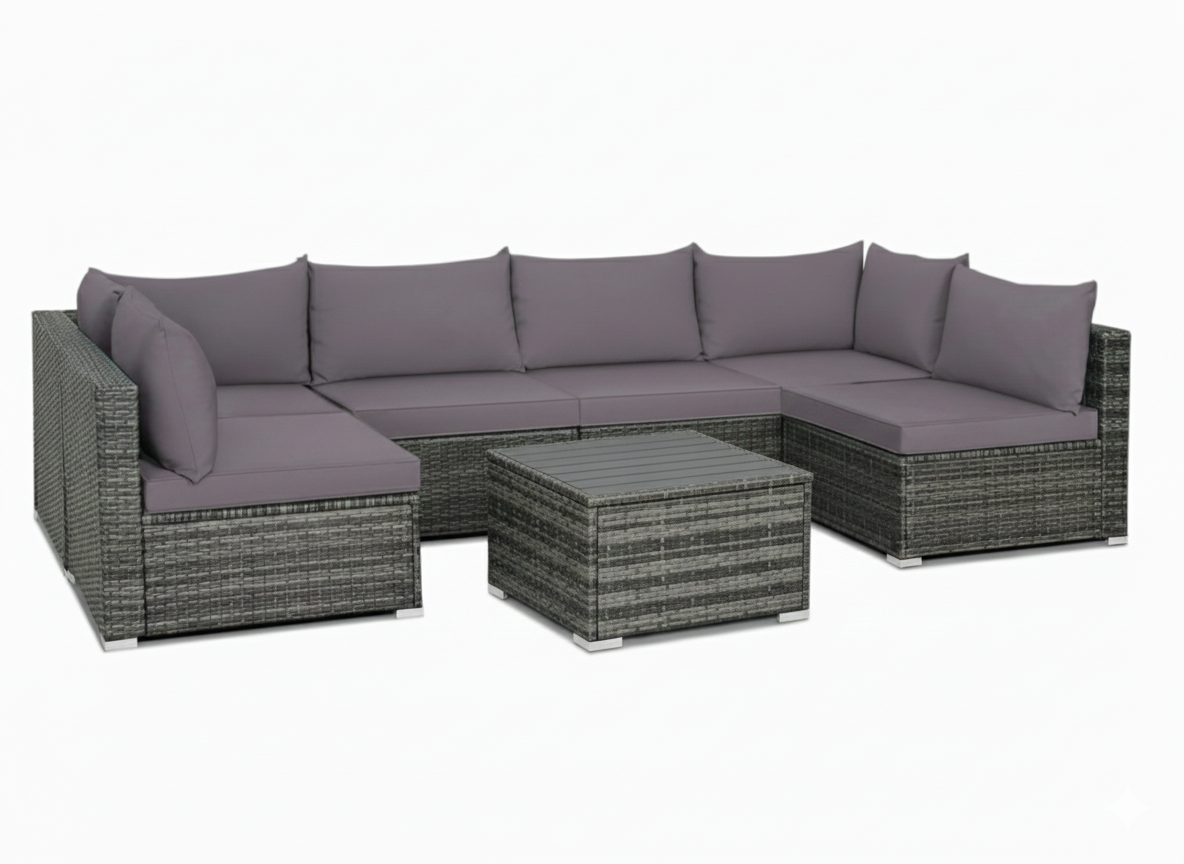 7-Piece Patio Sectional Sofa Set with Coffee Table, Dark Grey Woven Wicker, U-Shaped Outdoor Furniture with Extra Thick Cushions (fd) Multi Market World Inc.