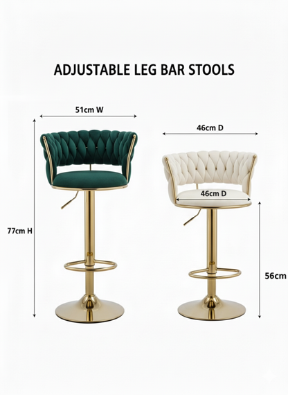 MMW Velvet Adjustable Bar Stool with Gold Base, Tufted High Back Swivel Bar Chair with Armrests for Kitchen Counter and Home Bar