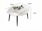 Round Sintered Stone Dining Table - Space-Saving Drop Leaf Design, 135cm to 86cm Width, Black Tapered Legs, White/Grey Multi Market World Inc.