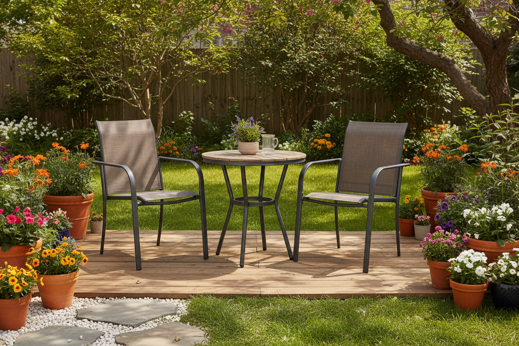 Set of 2 Patio Chair, Metal Outdoor Dining Chair with Fabric Backrest Multi Market World Inc.