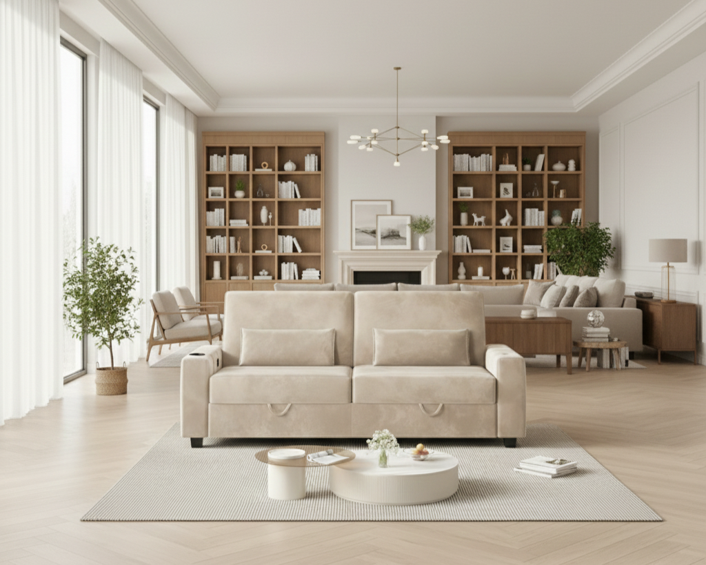 72.5 Inch Modern Velvet Sofa Couch, 2-Seater Loveseat with Hidden Storage Base, USB & Type-C Charging Ports, for Living Room (Cream) (fd) Multi Market World Inc.