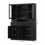 180cm Height Large Storage Cabinet with Glass Doors, Hutch, and Drawers – Black & Wood Finish Multi Market World Inc.