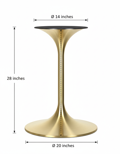Heavy Duty Commercial Grade Pedestal Table Base - 28" Height Gold Polished Metal Tulip Base for Restaurant, Bistro, and Cafe Dining Tables