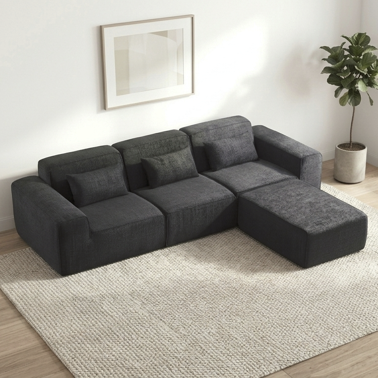 118" 4 Pieces Modular Sectional Boneless Sofa with Chaise, No-leg Couch, Dark Grey Multi Market World Inc.