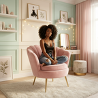 Oversized Aura Blush Pink Velvet Scalloped Accent Chair with Gold Legs Multi Market World Inc.