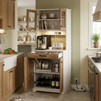 66" Tall Kitchen Pantry Cabinet with Built-in Power Outlet, Microwave Stand, Glass Doors, and Storage Cabinet Multi Market World Inc.