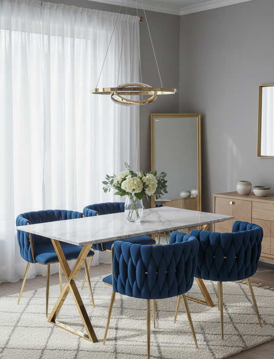 MMW Velvet Dining Chair with Gold Metal Legs - Upholstered Tufted Accent Chair for Dining Room, Living Room, and Bedroom