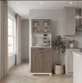 66" Tall Kitchen Pantry Cabinet with Built-in Power Outlet, Microwave Stand, Glass Doors, and Storage Cabinet Multi Market World Inc.