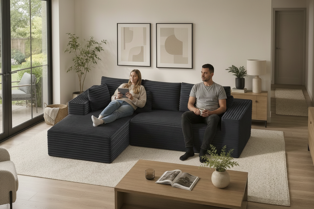 106” Cloud Sectional Couch - Modular Corduroy L-Shaped Sofa - Boneless Deep Seat Couch with Chaise - No Assembly Required Multi Market World Inc.