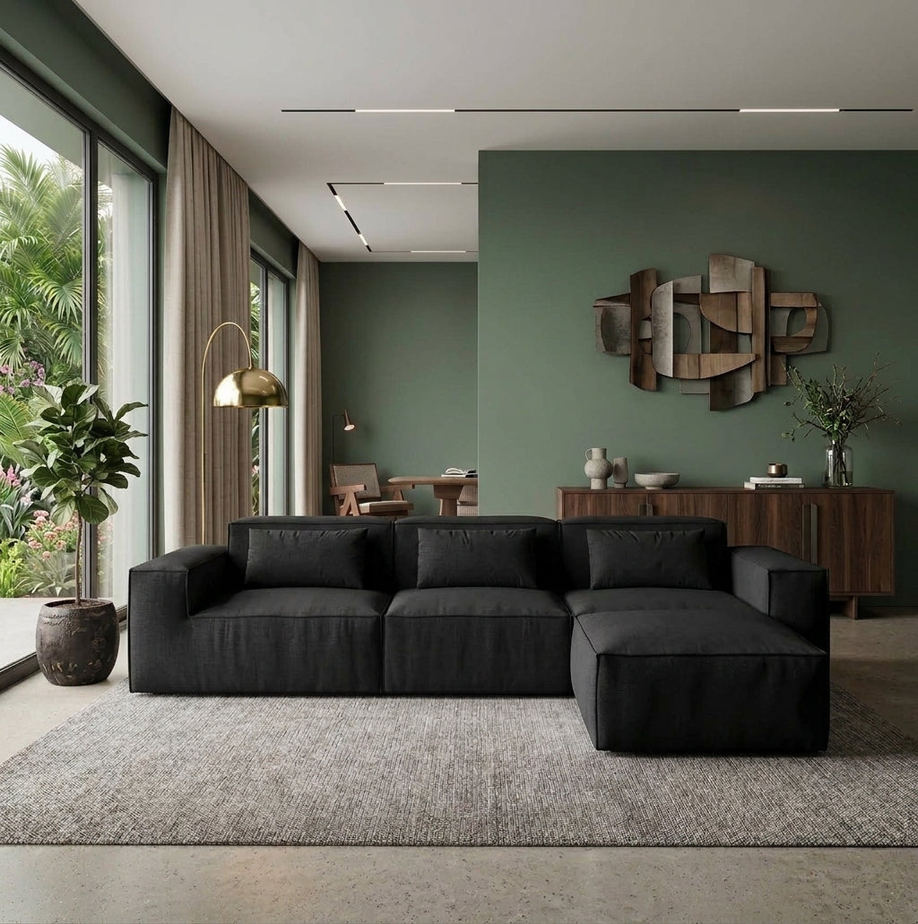 118 inch boneless sofa with chaise — side angle view