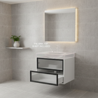 30" Modern Wall-Mounted Bathroom Vanity Cabinet with Fluted Glass Drawers, Floating Floating Sink Base (Sink Top Not Included) - Matte White & Black Multi Market World Inc.