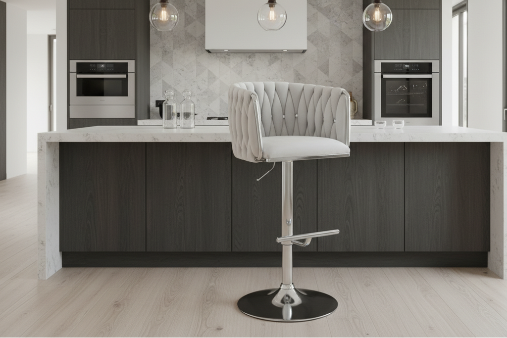 MMW Velvet Adjustable Bar Stool/ Barstools with Silver Base, Tufted High Back Swivel Bar Chair (Copy) Multi Market World Inc.