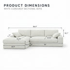 98.4" Boneless Sectional Sofa with Lounge Chaise, Soft Corduroy, Off-White Multi Market World Inc.