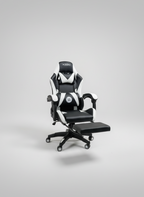 Ergonomic Gaming Chair with Footrest -   Racing Style PC Chair - High-Back PU Leather Swivel Desk Chair - Adjustable Lumbar/Headrest  - Black/White Multi Market World Inc.