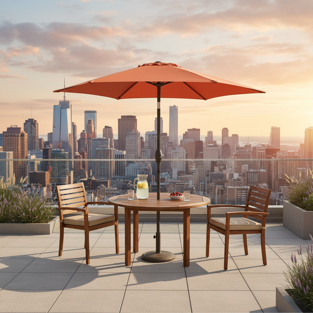 9 ft Outdoor Patio Market Umbrella with 8 Ribs, Easy Hand-Crank & Push-Button Tilt Multi Market World Inc.