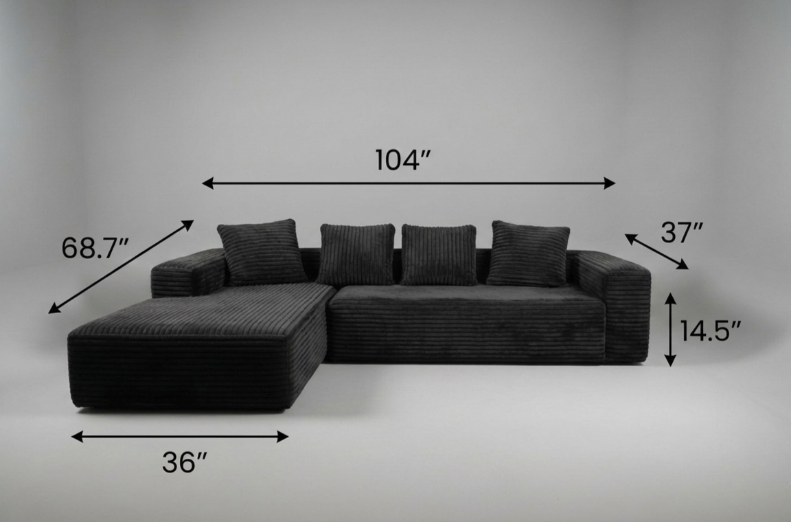 L-shape Sofa Bed, 104", Compressed Memory Foam Couch, boneless couch Multi Market World Inc.