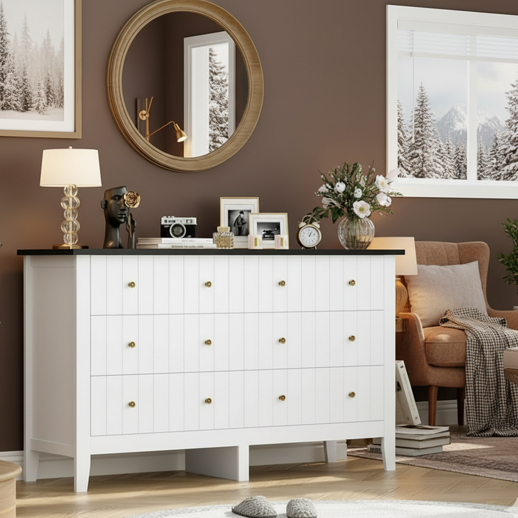 6-Drawer Modern Dresser, Chest of Drawers with Round Handle, Bedroom Storage Cabinet Multi Market World Inc.