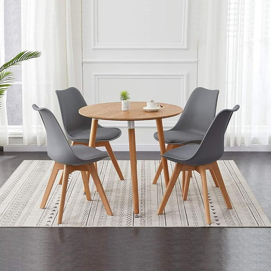 MMW Dining Chairs Set of 4 Gray Plastic Kitchen Counter Chairs with Faux Leather Padded Seat Solid Wood Legs