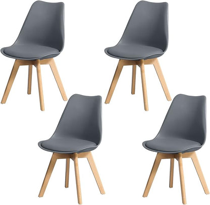 MMW Dining Chairs Set of 4 Gray Plastic Kitchen Counter Chairs with Faux Leather Padded Seat Solid Wood Legs
