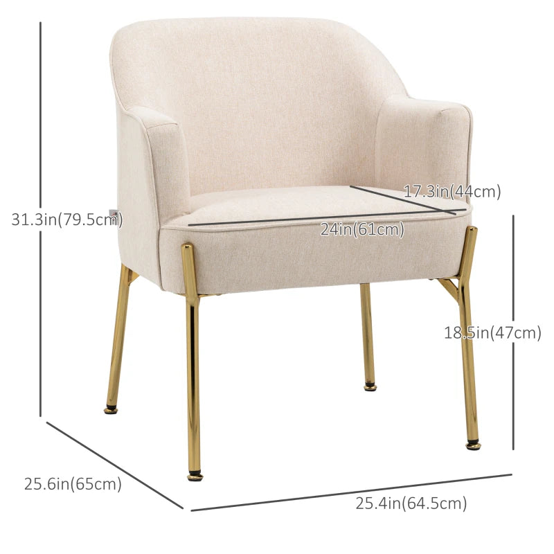Fabric Armchair, Modern Accent Chair with Metal Legs for Living Room, Bedroom, Home Office, Cream White Multi Market World Inc.