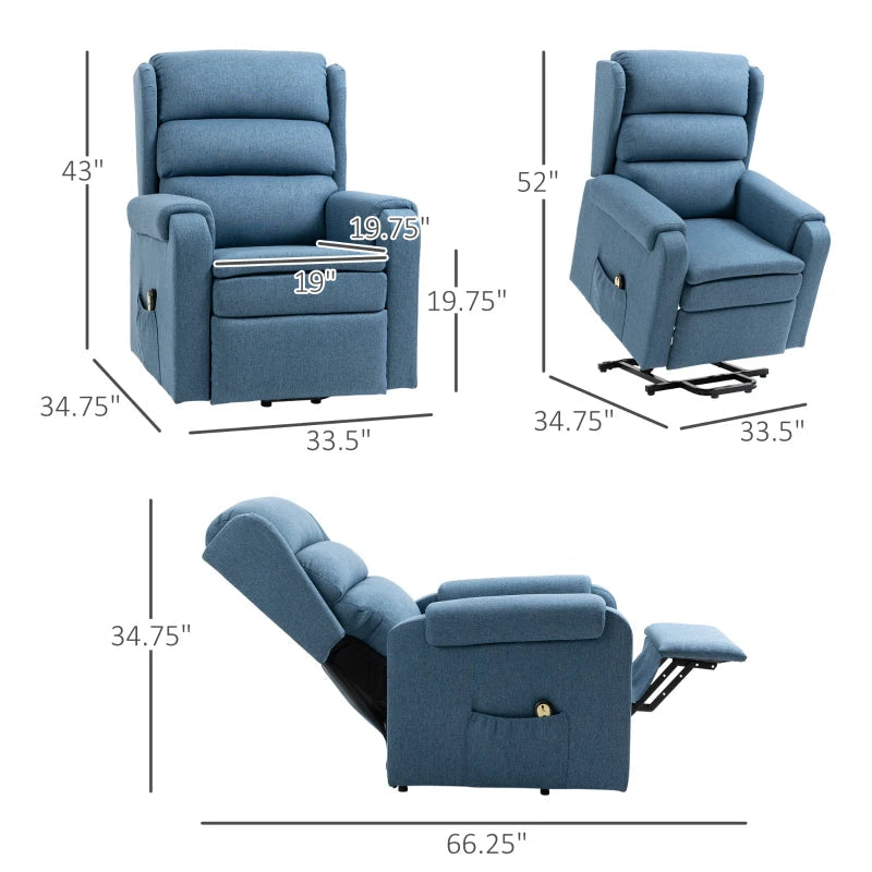 Lift Chair for Elderly, Power Chair Recliner with Footrest, Remote Control, Side Pockets for Living Room, Blue Multi Market World Inc.