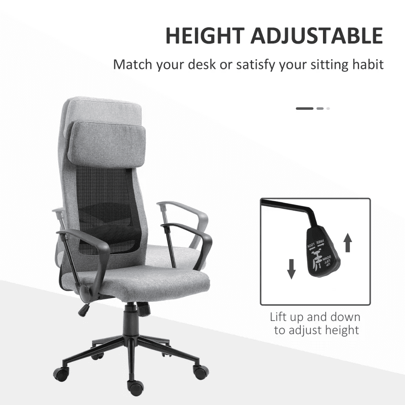 High Back Mesh Office Chair, Computer Chair with Headrest, Adjustable Height, Tilt Function and Armrests