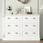 6 Drawer White Double Dresser for Bedroom, Gold Handle Drawer Chest Wood Storage Cabinet for Living Room, White Multi Market World Inc.