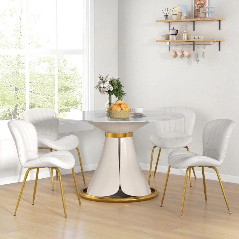 Dining Chairs Set of 4, Modern Accent Chair with Cushioned Backrest, Upholstery for Living Room, Cream White Multi Market World Inc.