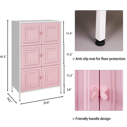 6-Cube Storage Cabinet with Doors, Freestanding Multipurpose Cabinet with Legs for Living Room, Bedroom, and Entryway, Pink and White