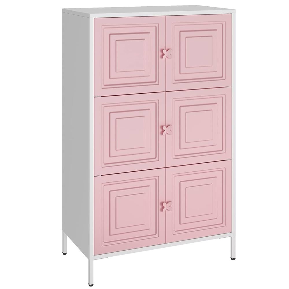 6-Cube Storage Cabinet with Doors, Freestanding Multipurpose Cabinet with Legs for Living Room, Bedroom, and Entryway, Pink and White Multi Market World Inc.