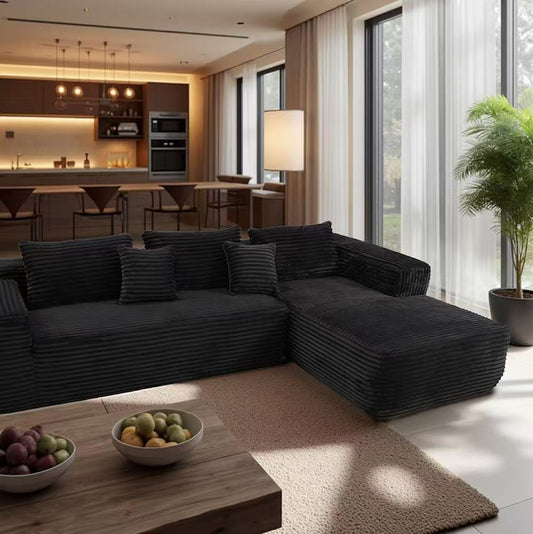 Convertible L-shape Sofa Bed, 104", Compressed Memory Foam Couch (Black)