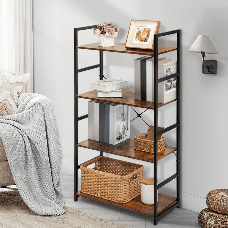 4-tiers Shelves, Industrial, Bookcase