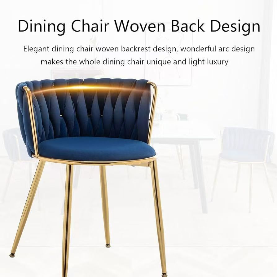 MMW Velvet Dining Chair with Gold Metal Legs - Upholstered Tufted Accent Chair for Dining Room, Living Room, and Bedroom