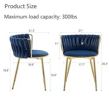 MMW Velvet Dining Chair with Gold Metal Legs - Upholstered Tufted Accent Chair for Dining Room, Living Room, and Bedroom