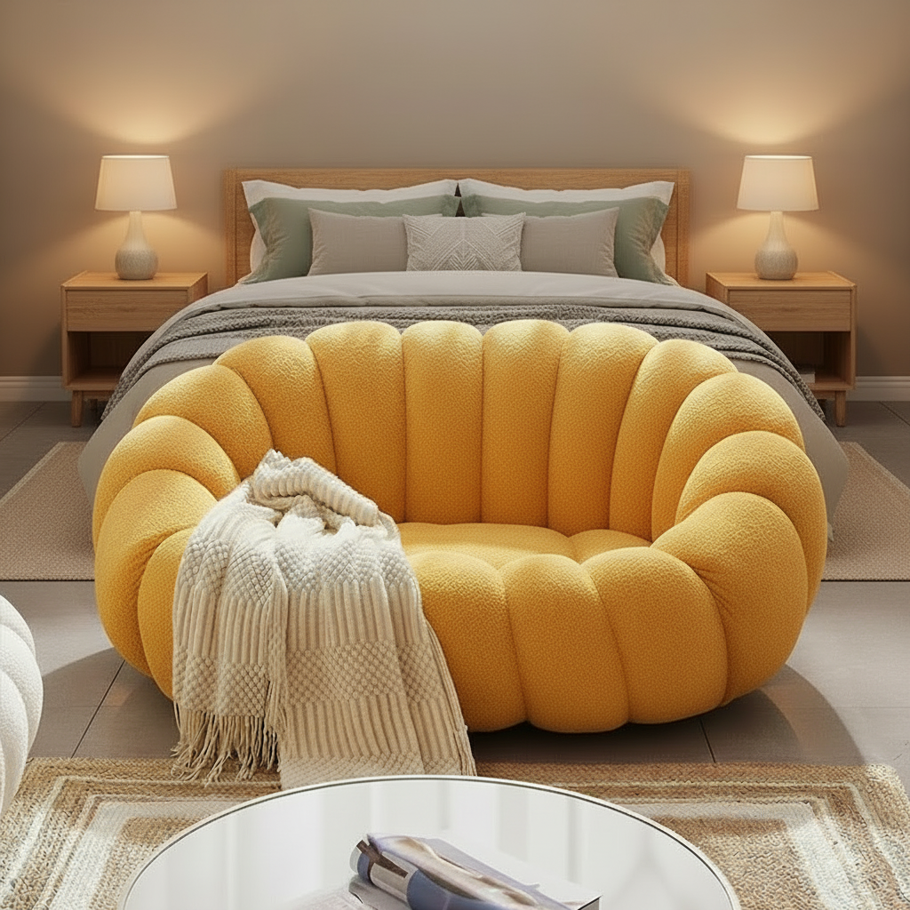 Pumpkin Sofa Chair For Two People, Heavy Duty Frame Wool Chair, Cloud Loveseat, No Assemble Needed, Orange Multi Market World Inc.