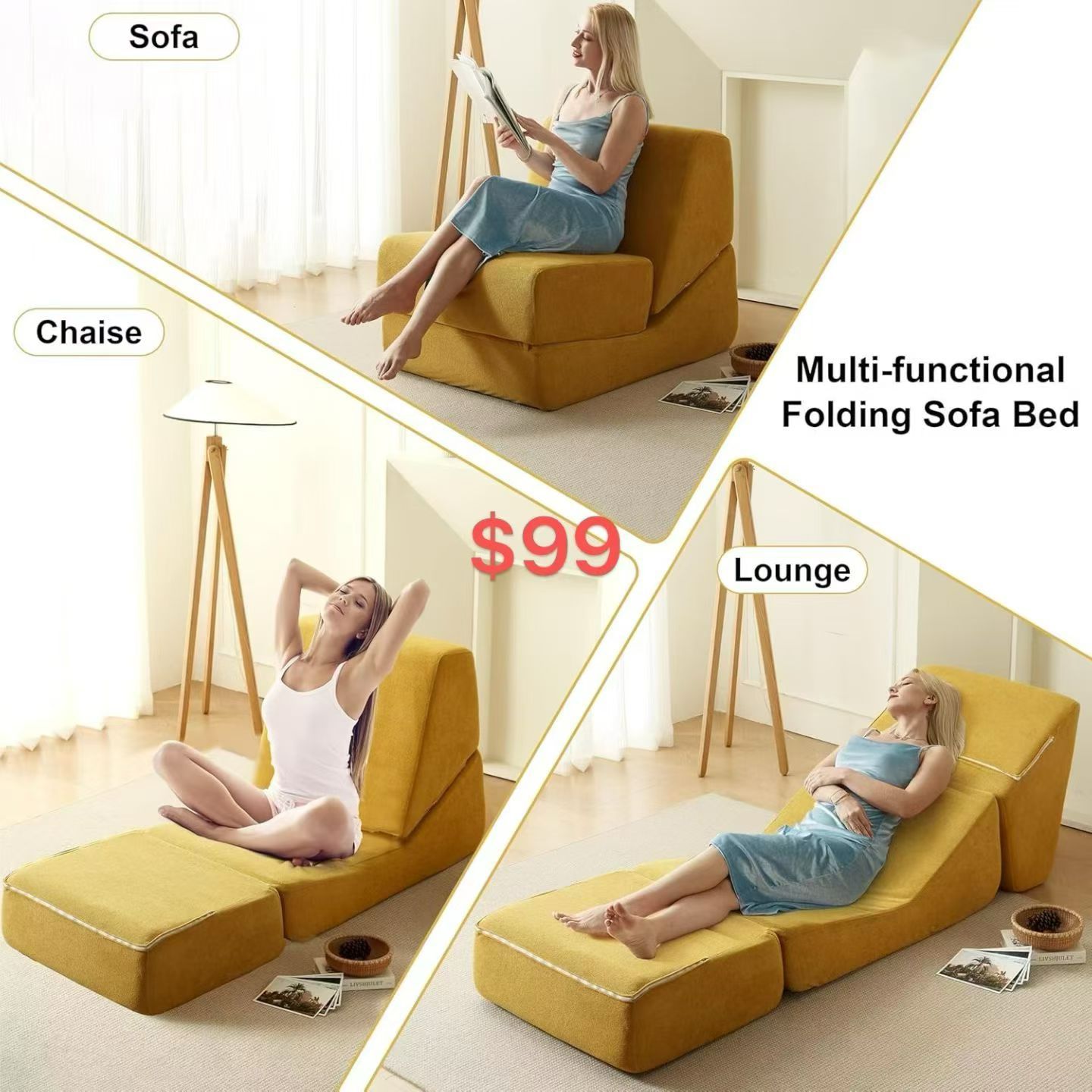 Compressed Convertible Sofa - Modular Folding Floor Lounger & Versatile Multi-Position Seating Multi Market World Inc.